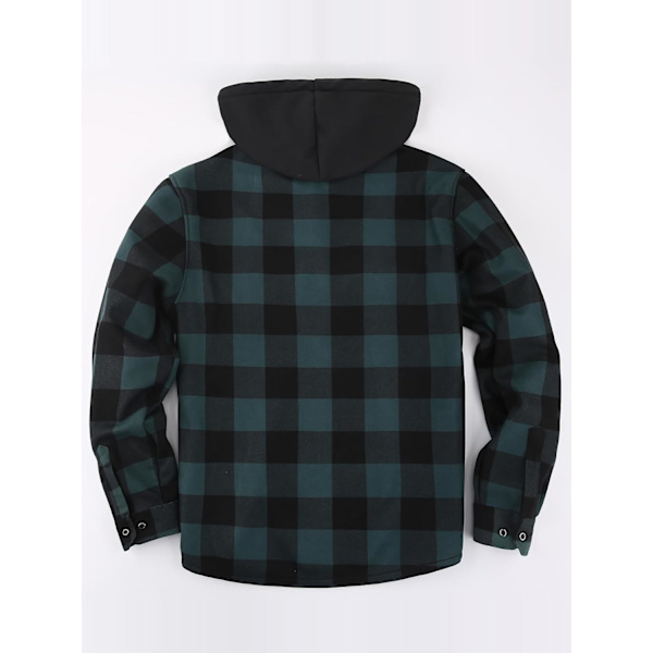 Menn's Rutete Skjorte Vattert Varm Fôret Rutete Skjorter Menn Casual Rutete Skjorter med Lomme Menn Hetterutete Jakke Green XL