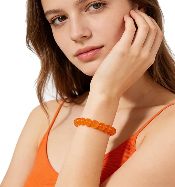 Perlearmbånd sæt med 2, elastiske glasperlearmbånd til Kongedagsfest og kvinder, orange, 16 cm, 8 mm perler