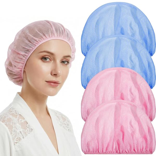 4-pack nätsovhuvar för kvinnor, elastiska hårnät för sömn och hårtorkning, färgglada Pink/Blue