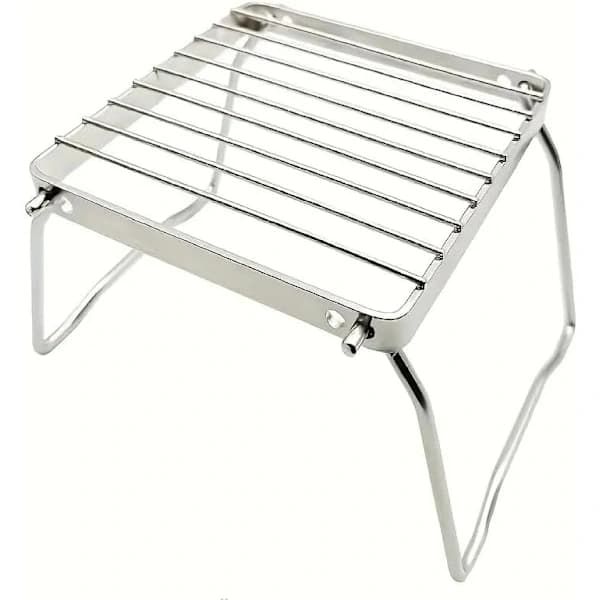 Bärbar Utomhus Kolgrillställning med Justerbart Fällbart Rostfritt Stålnät för Picknick och Utomhusmatlagning Silver