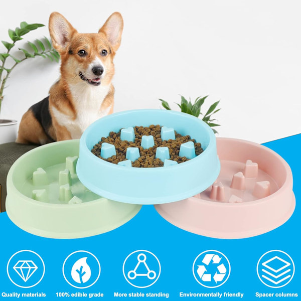 Langsom Foder Anti-Kvælnings kæledyrsskål til små og mellemstore hunde eller katte Skridsikker Puzzle Skål Sænk spisetiden Hjerteudseende - Blå