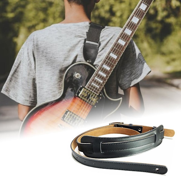 TS-Slitstarkt Läder Och Metallspänne Elektrisk Gitarrrem Bälte Axelrem Justerbar Vintage Gitarr