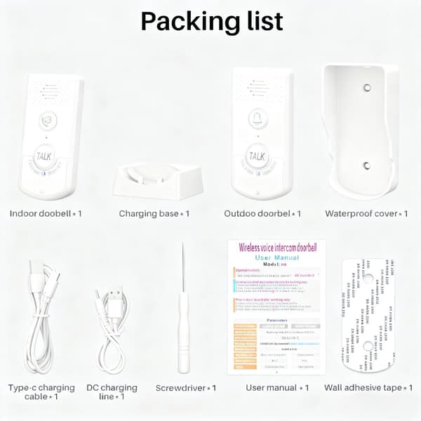 Trådløst intercom-system for hjemmekontor, 1000 m lang rekkevidde, stemmekommunikasjon, 2000 mAh batteri, opplyst display, 2 enheter, hvit