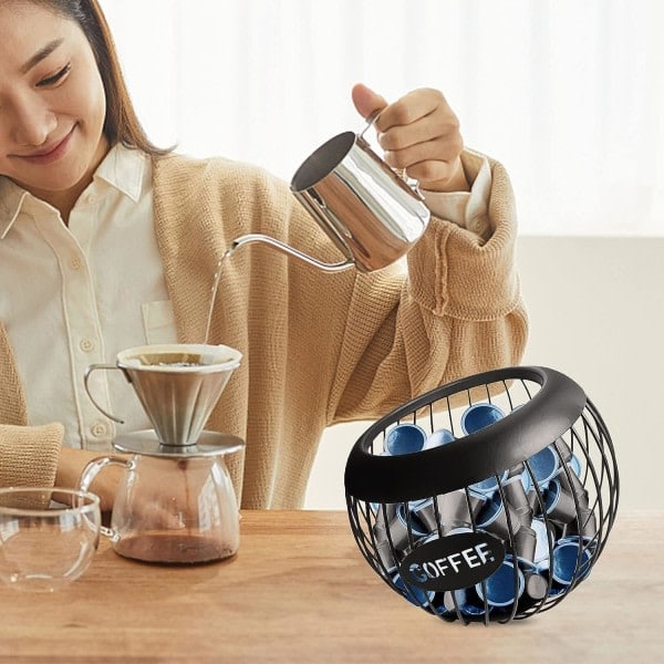 Kaffekapsel Opbevaringskurv Metal Pod Skålholder Stor kapacitet K-kopholder Pod Opbevaringskop til kaffebar, pod, sort