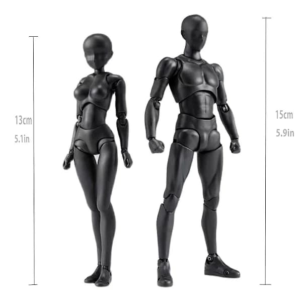 PVC-model med æske, tegningsfigurer til kunstnere (kvinde + mand, sort)