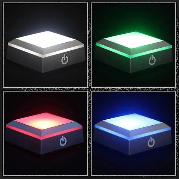 LED-lysbase til krystal 3D-glaskunst Farverig belyst firkantet stativdisplayplade flad