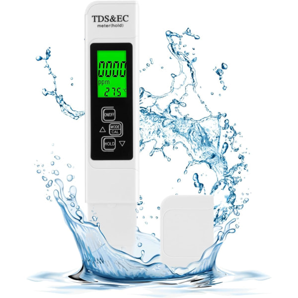 Vannkvalitetsmåler, 3-i-1 LCD Digital Vannkvalitetstester med Bakgrunnsbelysning, TDS/EC Vanntester for Drikkevann, Basseng, Akvarium