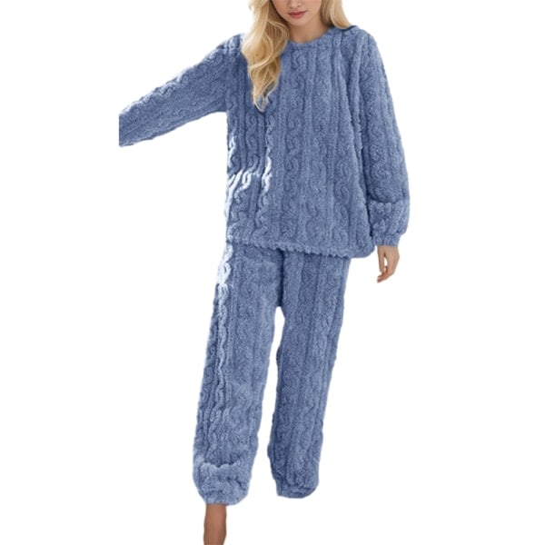 Dam Fleece Pyjamasetti Mjuk Nattkläder Kostym Nattkläder Pjs Vinter Varm Vit L