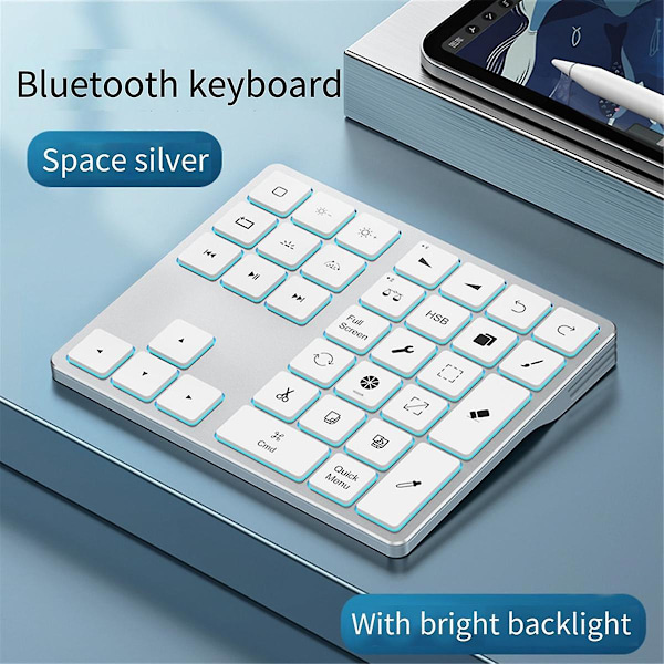 TS-Bluetooth-näppäimistö taustavalaistulla Procreate-numeronäppäimistöllä, ladattava näppäimistö piirustus-oikoteitä varten Grapille