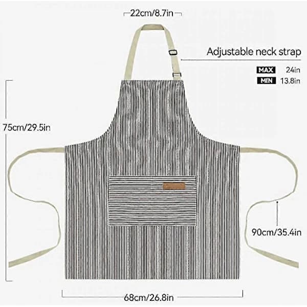 2-pack Kitchen Aprons, Adjustable Soft Chef Apron with 2 Pockets for Men Women (Black/Brown Striped)