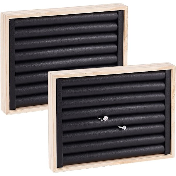 Falsk læder ringdisplaybakke, 7 rum, smykkeorganisator, smykkebakke til detailhandel, 35*24*3CM