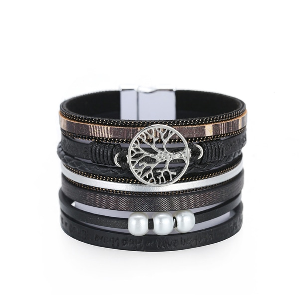 Tree Of Life Läderarmband grey