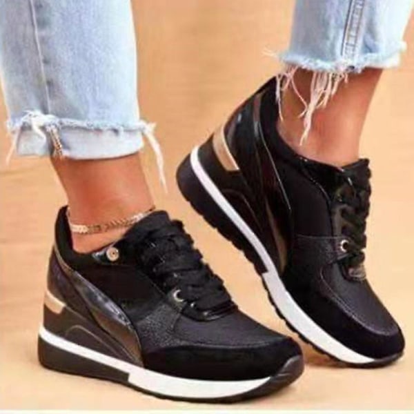 Korg Eva Glow High Heeld Wedge Sneakers För Kvinnor Plattform Casual Snörskor För dagligt bruk Black 41
