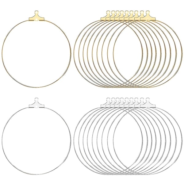 Ørekrokringer for smykkelaging, 40 stk 2 farger 40mm øredobber lagesett Bulk perleringer Øredobber for å finne runde, voksne, kvinne