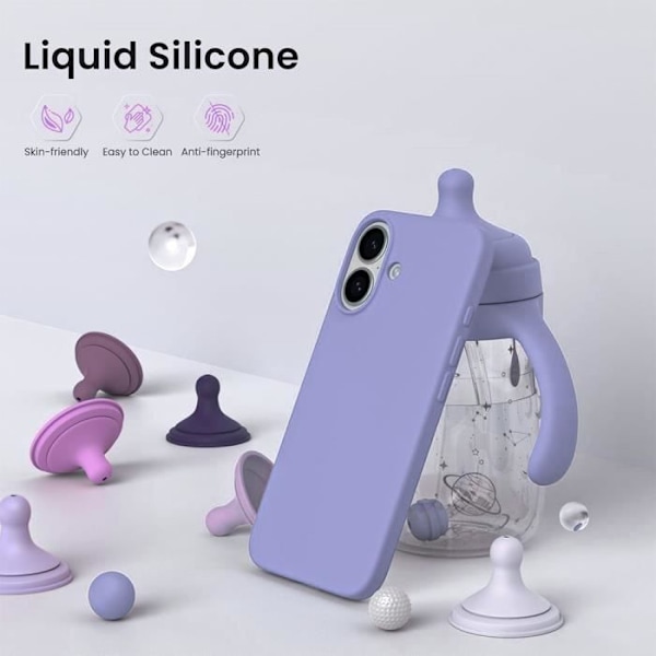 iPhone 16 -kotelo - Suojaava nestemäinen silikoninen pehmeä ultraohut iskunkestävä violetti Transparent cover