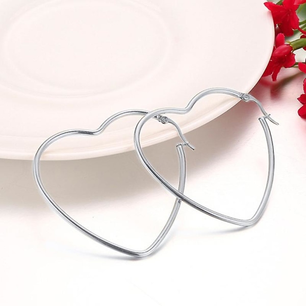 Silver Heart Hoop Örhängen för kvinnor - Rostfritt stålrör Hjärtformade Hoop örhängen för shopping, dejting och dagligt slitage