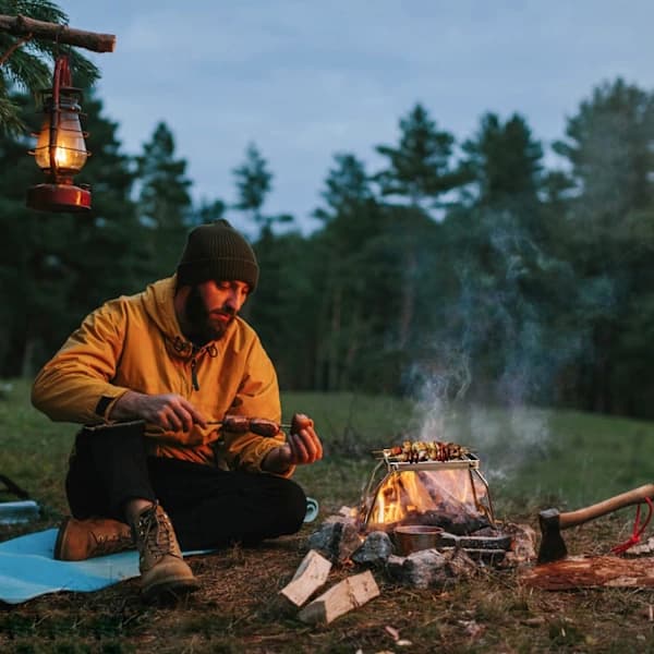 Vikbart campinggrillgaller, bärbart matlagningsställ i 304 rostfritt stål för öppen eld, picknick, backpacking, 17 x 15,5 x 9,5 cm