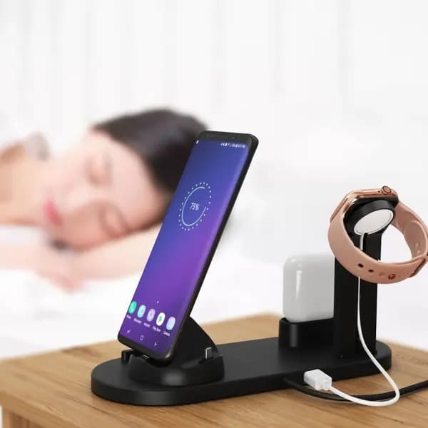 Charging Station for Mobile, Apple Watch & AirPods - Induction Black Black Svart
