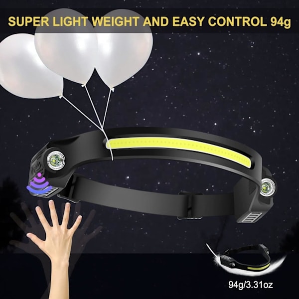 2 kpl USB-ladattava LED-otsalamppu 350 lumenia 6 tilaa 230 astetta