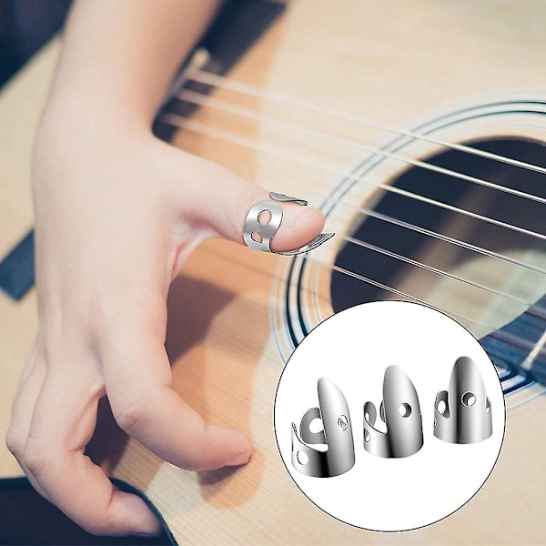 TS-12 stk. Stål Fingerplektre Sæt, Metal Fingerplektre Justerbare Bas Fingerplektre Til Guitar, Banjos An