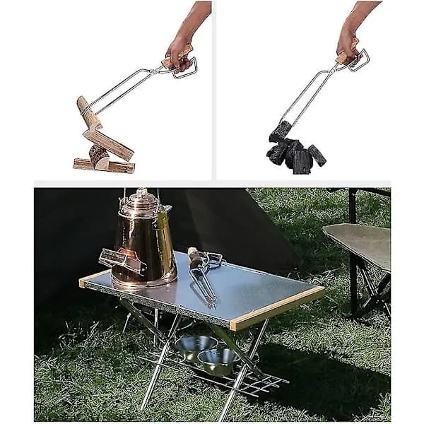 BBQ Kul Tænger Rustfrit Stål Grill Tænger Med Bøgetræ Håndtag til Camping Picnic Terrasse 41,5 cm