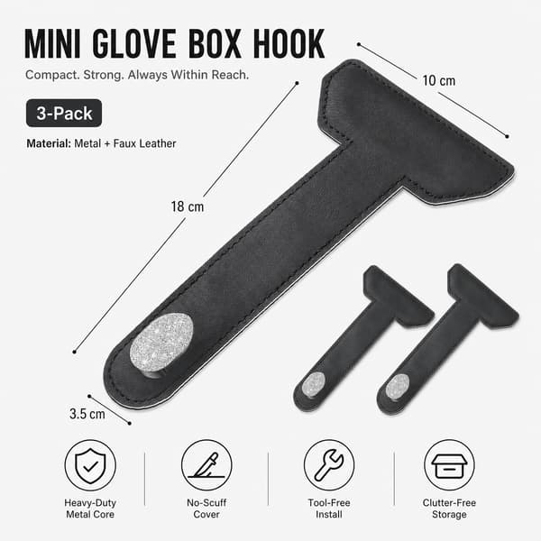 3-pak metalhandskerumskroge med glitterkant til bil, mini, sort Black 1