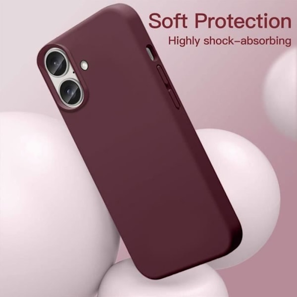 Etui + 2 stk herdet glass til iPhone 16, Ultra Slim Protection Shockproof Anti-Scratch Burgunder