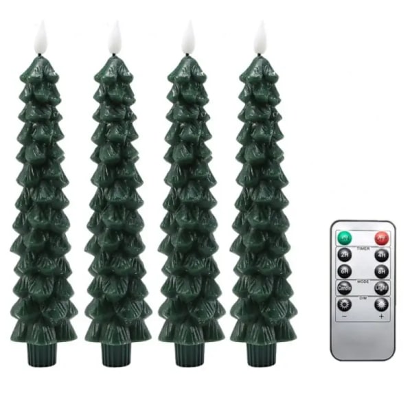 4 stk. Flammeløse 9,5\" Koniske Lys, Voks Batteridrevne, 6 Timers Timer, 3D Flimmer, Juletre/Peisdekorasjon