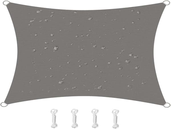Rektangulært Solsejl, Vandtæt Polyester, UV-resistent, D-ringe i Rustfrit Stål med 4 Reb, Til Have Terrasse Pool, Grå, 2 x 3 m