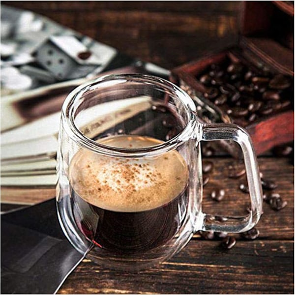 Dubbelväggiga Glasmuggar, 2-pack 250ml Borosilikatglaskoppar, för Te, Kaffe, Latte, Cappuccino, Espresso, Öl