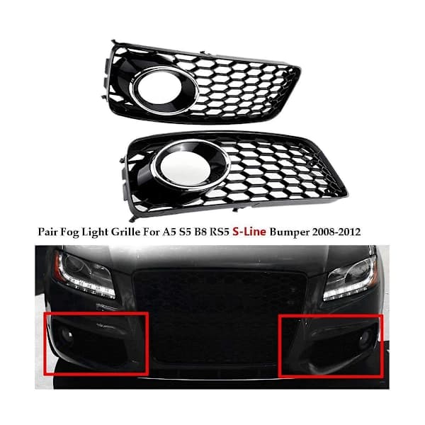 Frontfanger Tåkelysgrill Par ABS Direkte Passform for Audi A5 S5 B8 RS5 2008-2012 Sølvbelagt