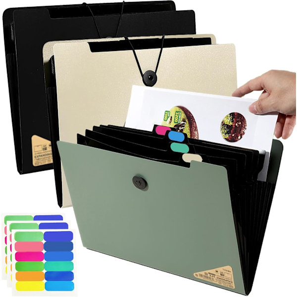 A4 Expanding Document Folder, 3-pack File Organizer, 5 Compartment Document Organizer, Portable Filing Folders for Paperwork