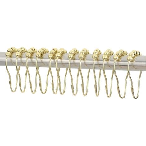 Duschdraperikrokar, Duschdraperiringar och krokar i rostfritt stål för duschdraperier i sovrum - 12-pack, polerad guld