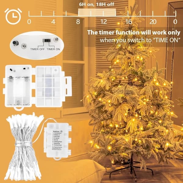 100 LED Ljusslinga Batteridriven med Timer Varmvit