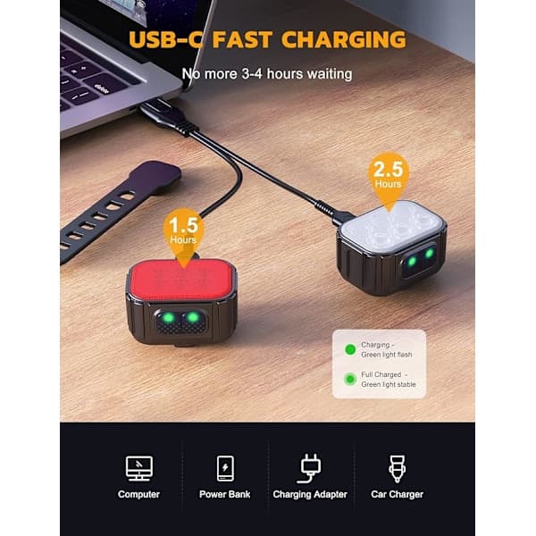 Pyöränvalosarja, USB-ladattava vedenpitävä IP65 LED-pyöränvalo