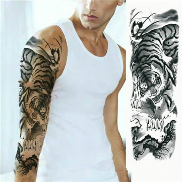 TS-Tatuering sleeve - Tiger låtsas armtatuering