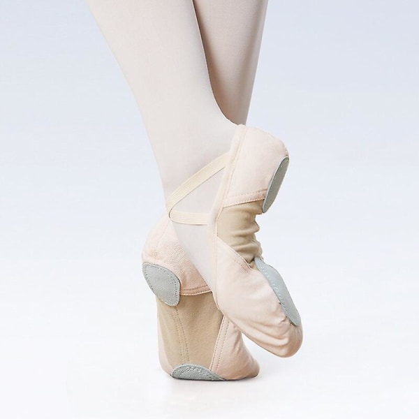 Kvinnor Flickor Balettskor Mjuka Tvåsulor Professionella Ballerinadansskor Stretchtyg Splits Baletttofflor Beige 26