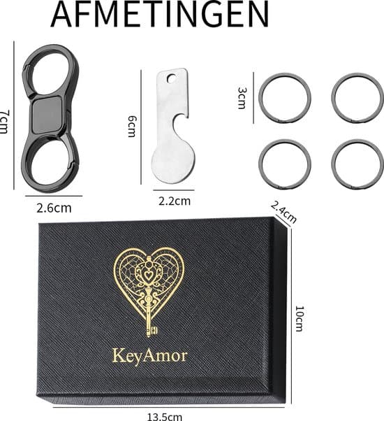 Dobbelt-sidet karabinhage nøglering i metal med nøgleringe, Quick Release bilnøgleholder klips til mænd og kvinder, sort