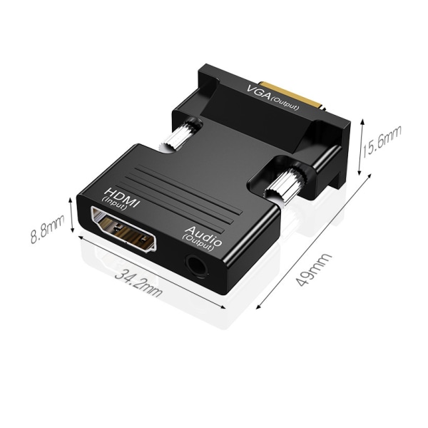 HDMI hona till VGA hane konverteradapter konverterare med ljudkabel stöd 1080p utgång (1 st-svart)