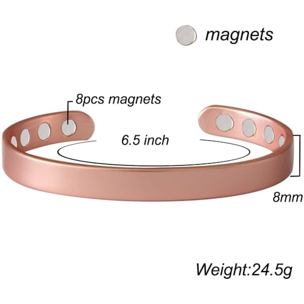 Herrarmband i ren koppar med extra starka magneter -