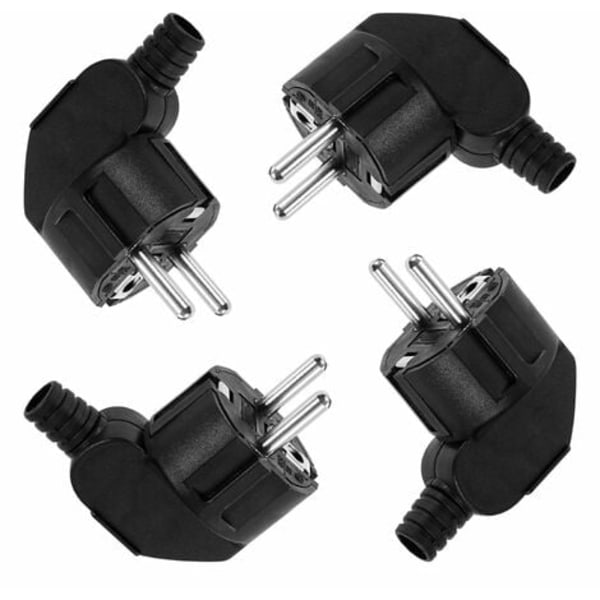 TS-Støpsel elektrisk hann 250V 16A, 4 stk, vinkelstøpsel, jordet, beskyttelse for elektrisk støpsel, svart