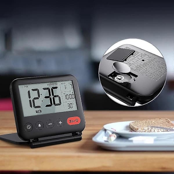 Foldbar Digital Rejsevækkeur Foldbar Sengeskabsur Med Snooze-funktion Sort