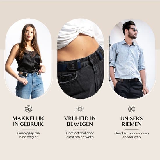 Spennefri elastisk belte for menn kvinner, usynlig stretchbelte med justerbar spenne, 6-pakning for jeansbukser daglig bruk