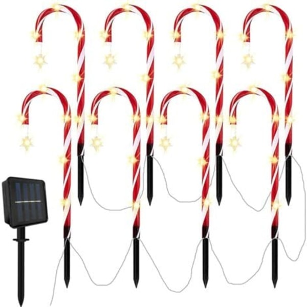 Jouluiset karkkikeppivalot, 8 kappaleen setti ulkokäyttöön tarkoitettuja joulukoristeita, karkkikeppivalot, aurinkokennovalot puutarhaan, karkkikepin muotoiset LED-puutarhavalot, polku