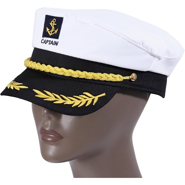 Kaptajnshat Marineblå Hue til Voksne og Børn Kostumetilbehør (Hvid)