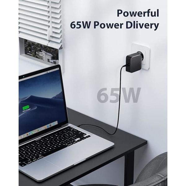 65W USB C-lader for bærbar PC (1,8 m) for Lenovo Thinkpad ASUS Zenbook