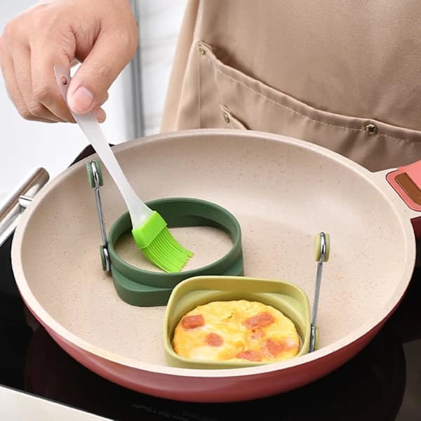 Fried Egg Mold High Temperature Resistance Flexible Double-sided Square Round Egg Frying Pan Mold Dark green