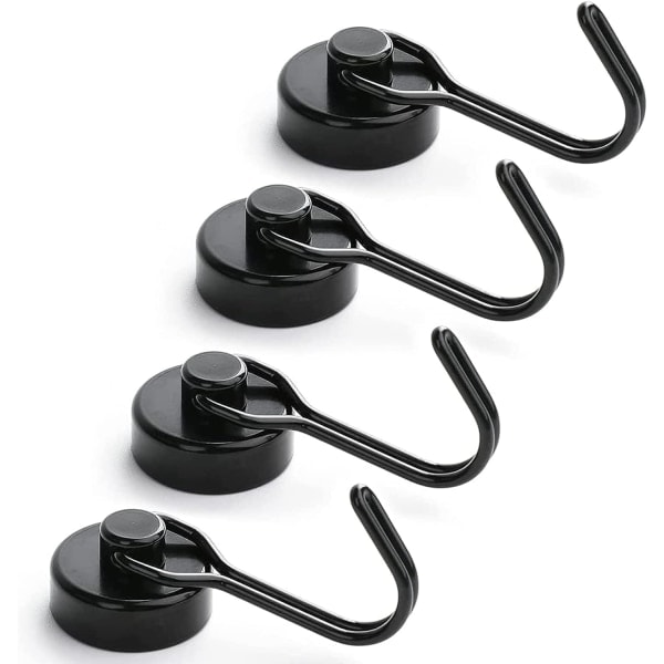 4-pack magnetiska krokar, extra starka neodymmagnetiska krokar, magnetiska krokar för tunga laster, magneter med krok (svart)