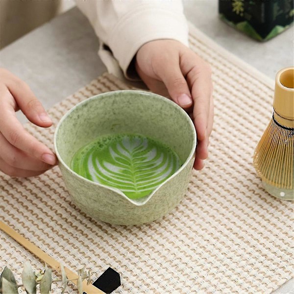 Matcha-sæt, Japansk tesæt inklusive Matcha-skål med tud, Matcha-holder, Bambus-Matcha og Bambus