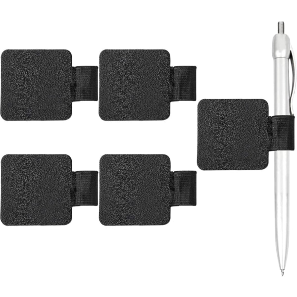 Elastisk pennhållare för anteckningsbok Pen Loop Pencil Loop Sticky Pen Hållare Självhäftande pennhållare i läder（svart）（5st）